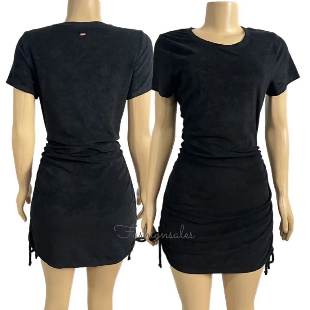 Victorias Secret Pink Beach Terry Ruched Sides Dress Black
